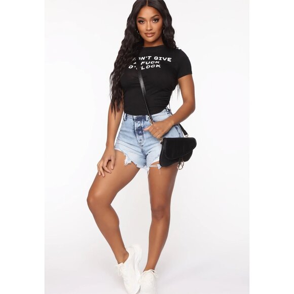 Fashion Nova ✦ IDGAF O’Clock Backless Top ✦ Black Graphic Tie Back Tee NWT - Picture 5 of 5